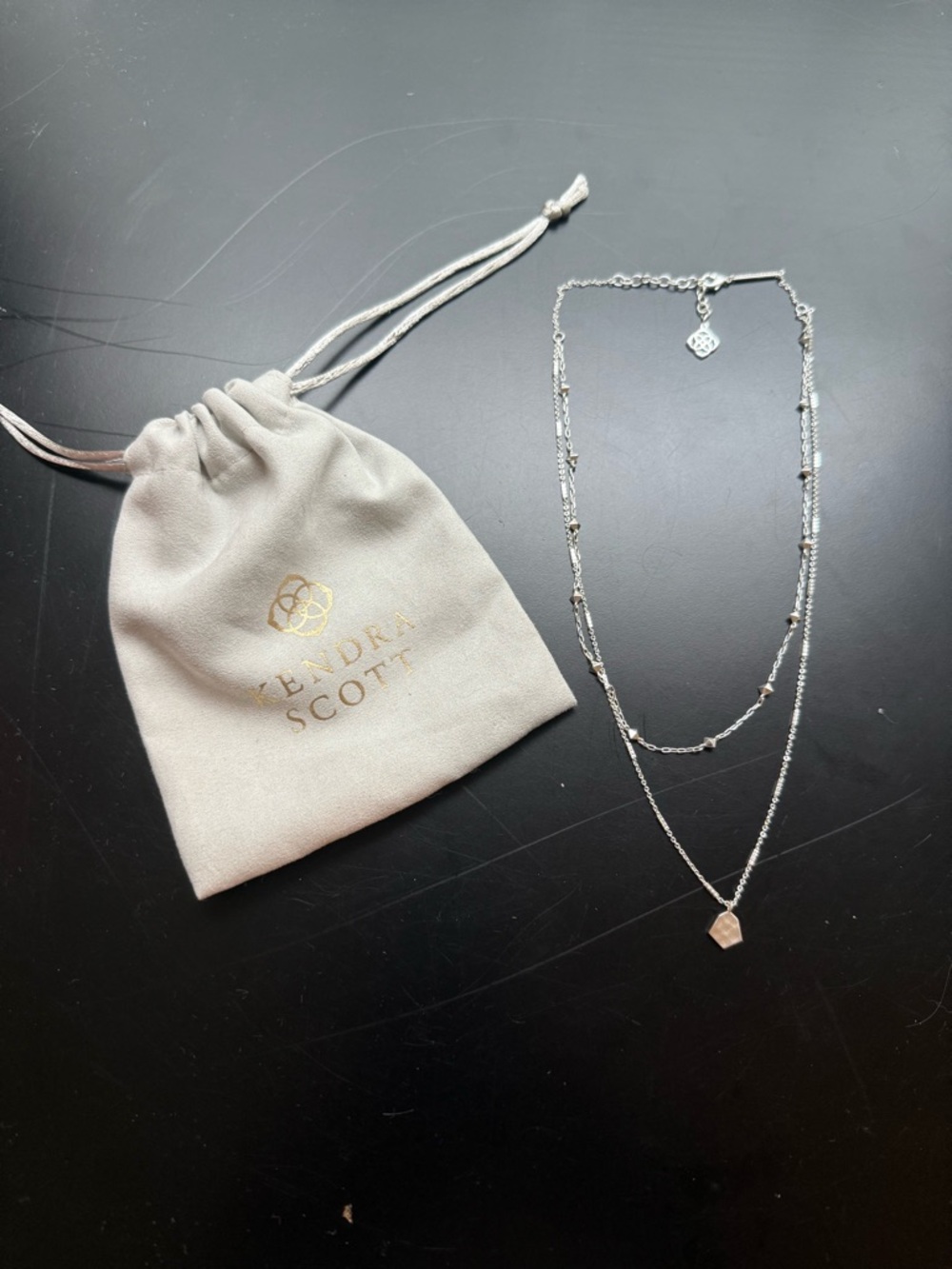 Kendra Scott Silver Double-Layer Hex Charm Necklace